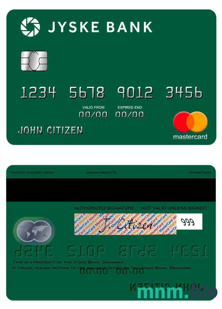 Denmark Jyske Bank przykład karty mastercard w formacie PSD